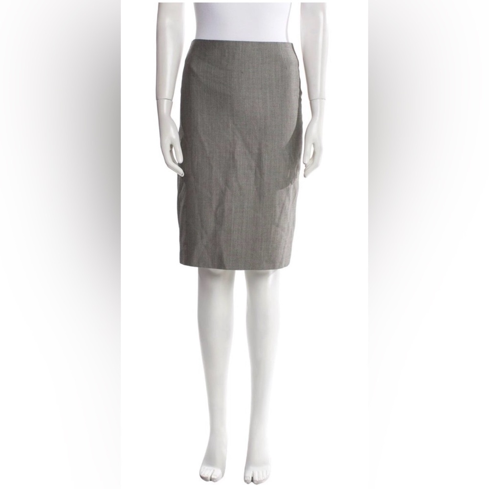 Escada Wool Silk Pencil Skirt Gray Tailored Knee Length Size 4 EU 36